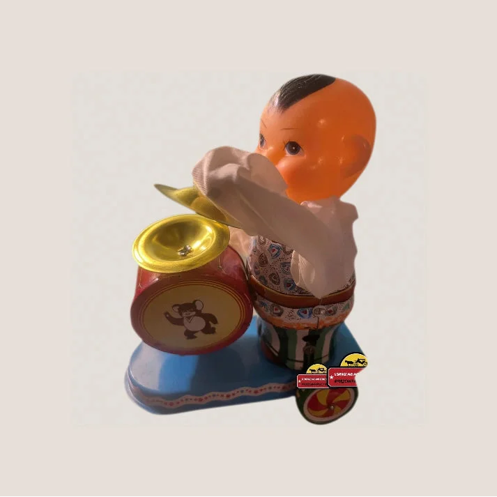 Vintage 1960s NOS Clockwork Tin Boy Drummer Toy 🥁 Wind‑Up w/ Original Box 🎪