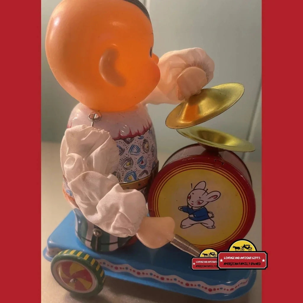 Vintage 1960s NOS Clockwork Tin Boy Drummer Toy 🥁 Wind‑Up w/ Original Box 🎪