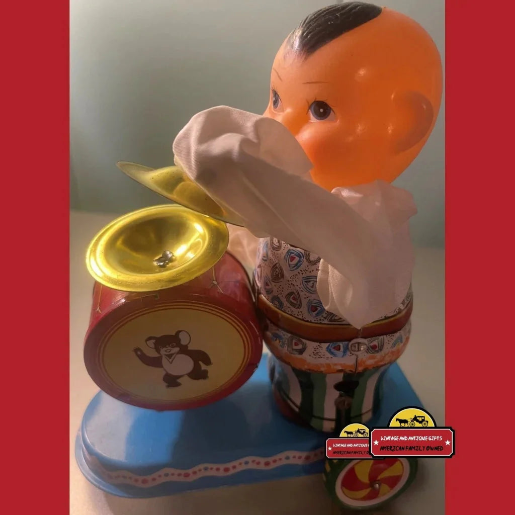 Vintage 1960s NOS Clockwork Tin Boy Drummer Toy 🥁 Wind‑Up w/ Original Box 🎪