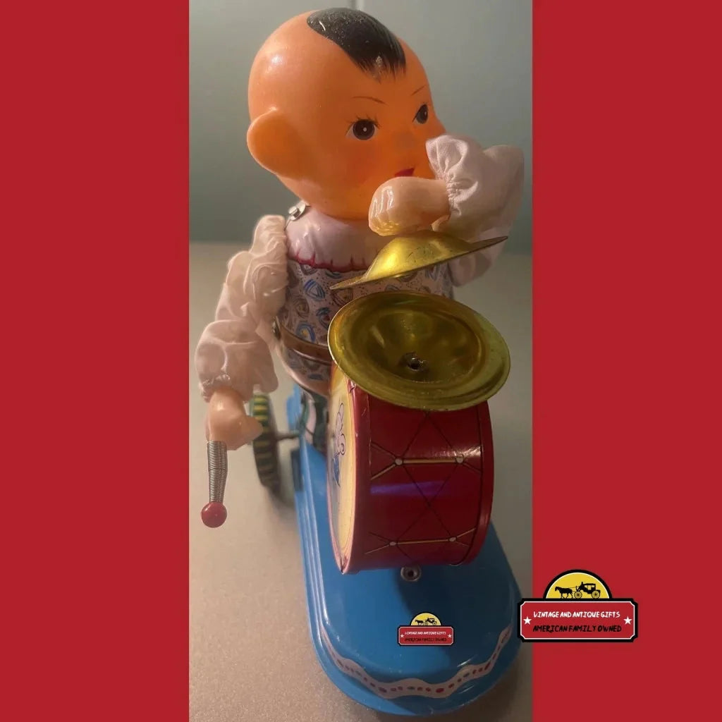 Vintage 1960s NOS Clockwork Tin Boy Drummer Toy 🥁 Wind‑Up w/ Original Box 🎪